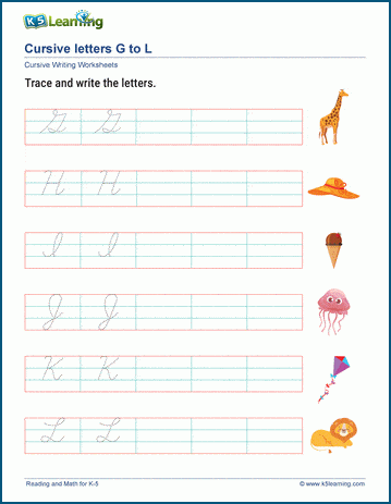 Cursive letters G-L worksheet