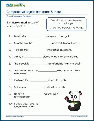 Grade 2 grammar worksheet on comparative adjectives