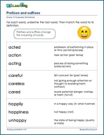 Sample grade 3 vocabulary worksheet